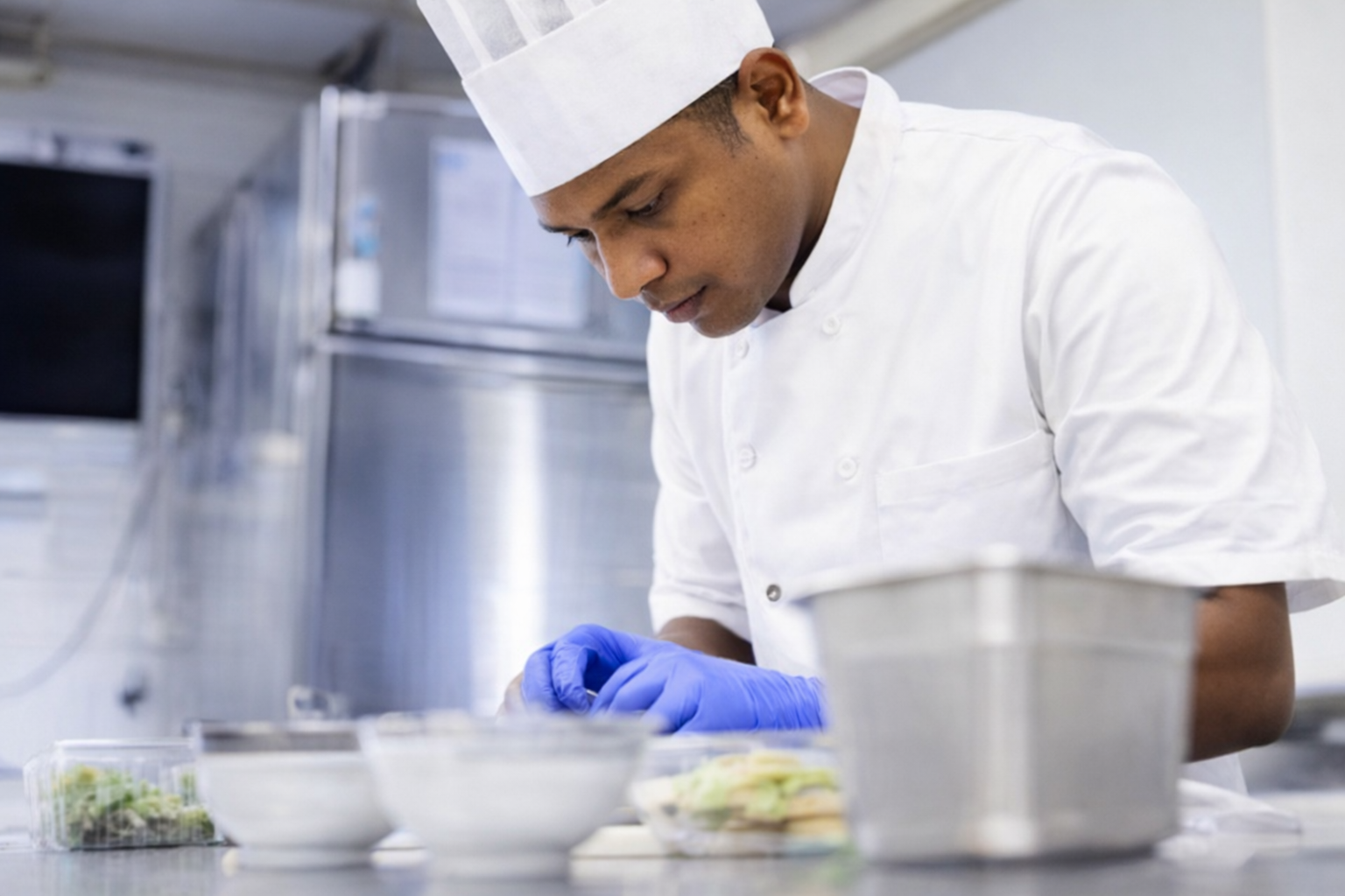 Chef preparing food with care